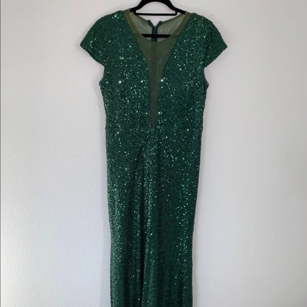 Green sequin illusion neck formal dress